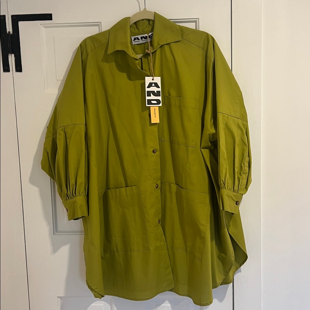 NWT Athena Newton Designs Cotton Smock Blouse Dress, Green, OS